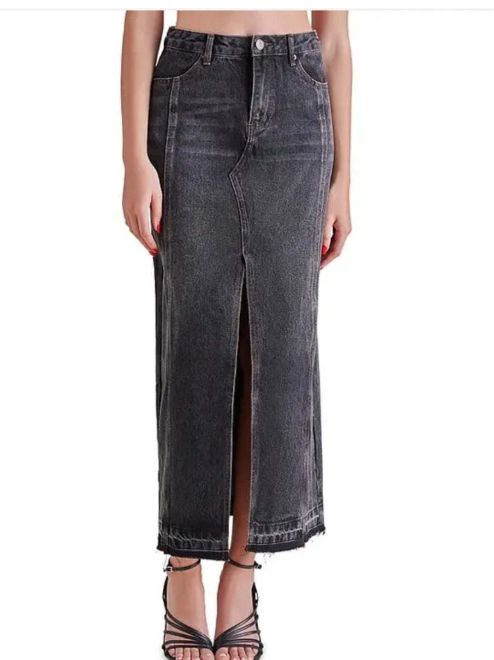 Steve Madden Teagan Cotton Black Denim Midi Skirt size small